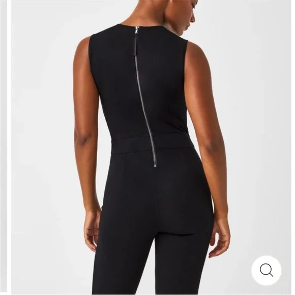 SPANX The Perfect Sleeveless Jumpsuit Ponte Knit Classic Black Flare Wide Leg